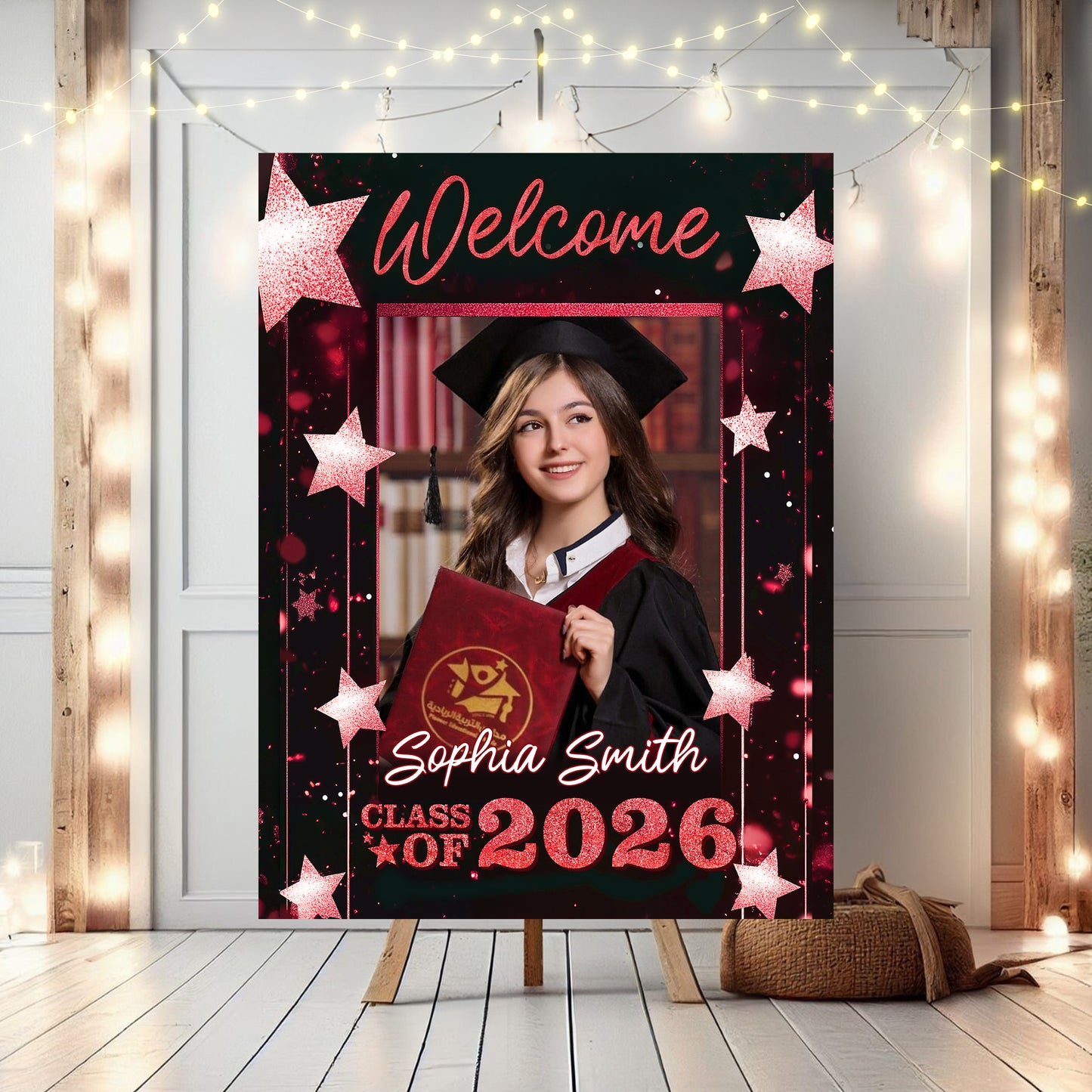 Class Of 2026 Glitter Star Graduation Welcome Sign - Custom Photo Welcome Sign