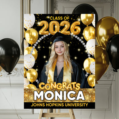 Congrats Graduation Glitter Bubble - Personalized Graduation Welcome Sign - Custom Photo Welcome Sign