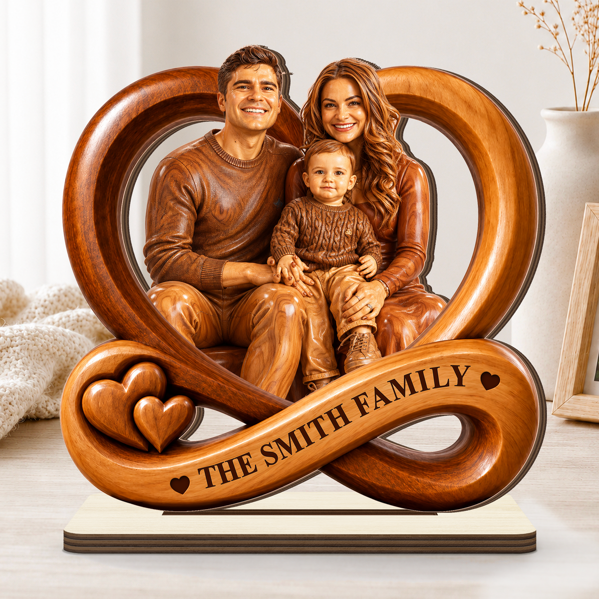God Bless Our Family - Personalized 2-Layer Wood Plaque With Flat Base