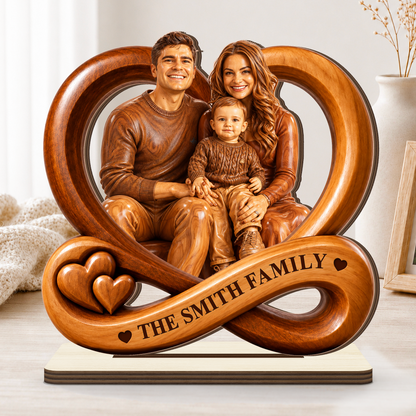 God Bless Our Family - Personalized 2-Layer Wood Plaque With Flat Base
