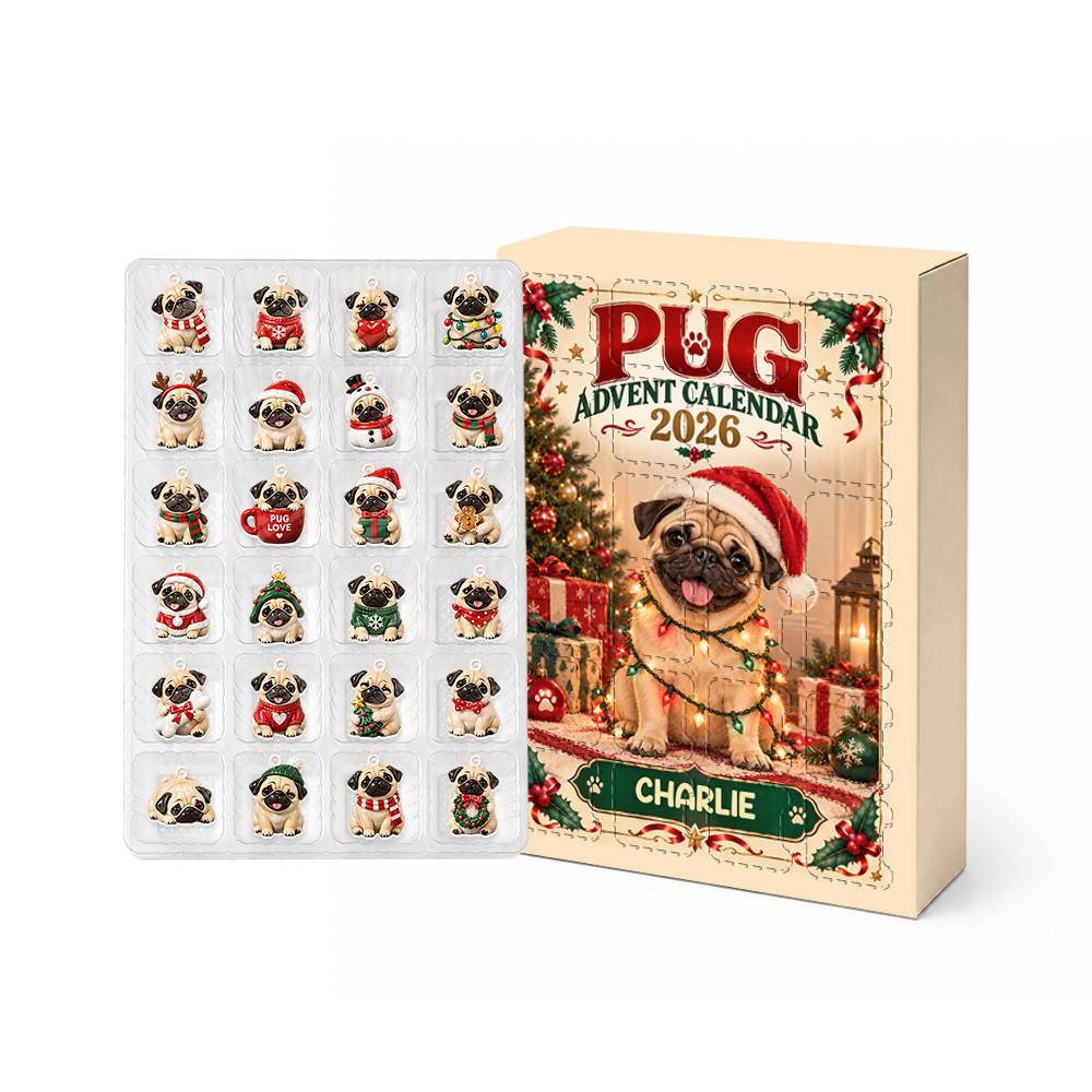 Pug Advent Calendar 2026 24 Day Christmas Countdown Box With Cute Dog Figurines - Advent Calendar Box-Box&Acrylic