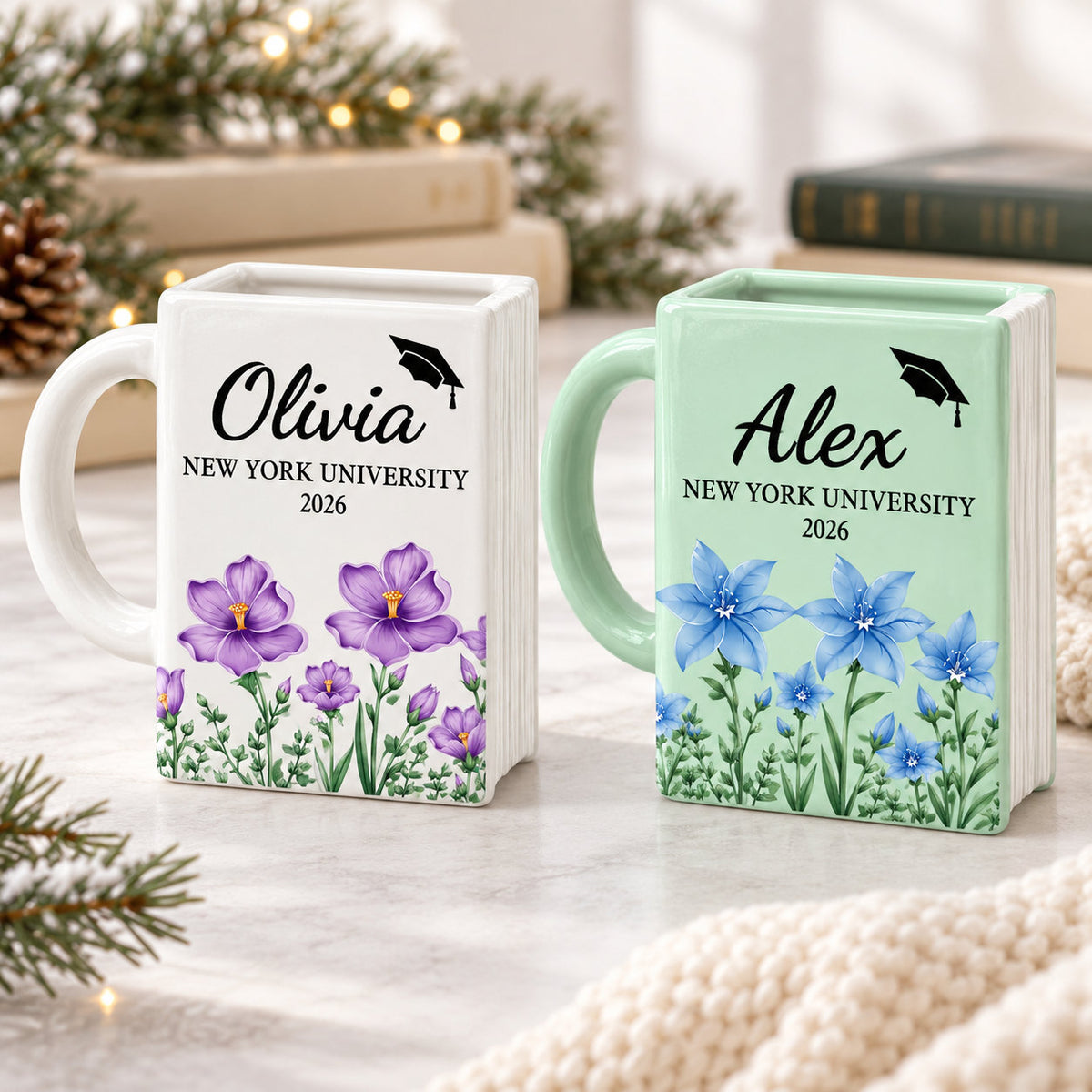 School Name - Unique Graduation Gifts Book Lovers Shaped Mug - Personalized Name Gifts - Best Friend, Christmas & Birthday Friendship Keepsake Gift