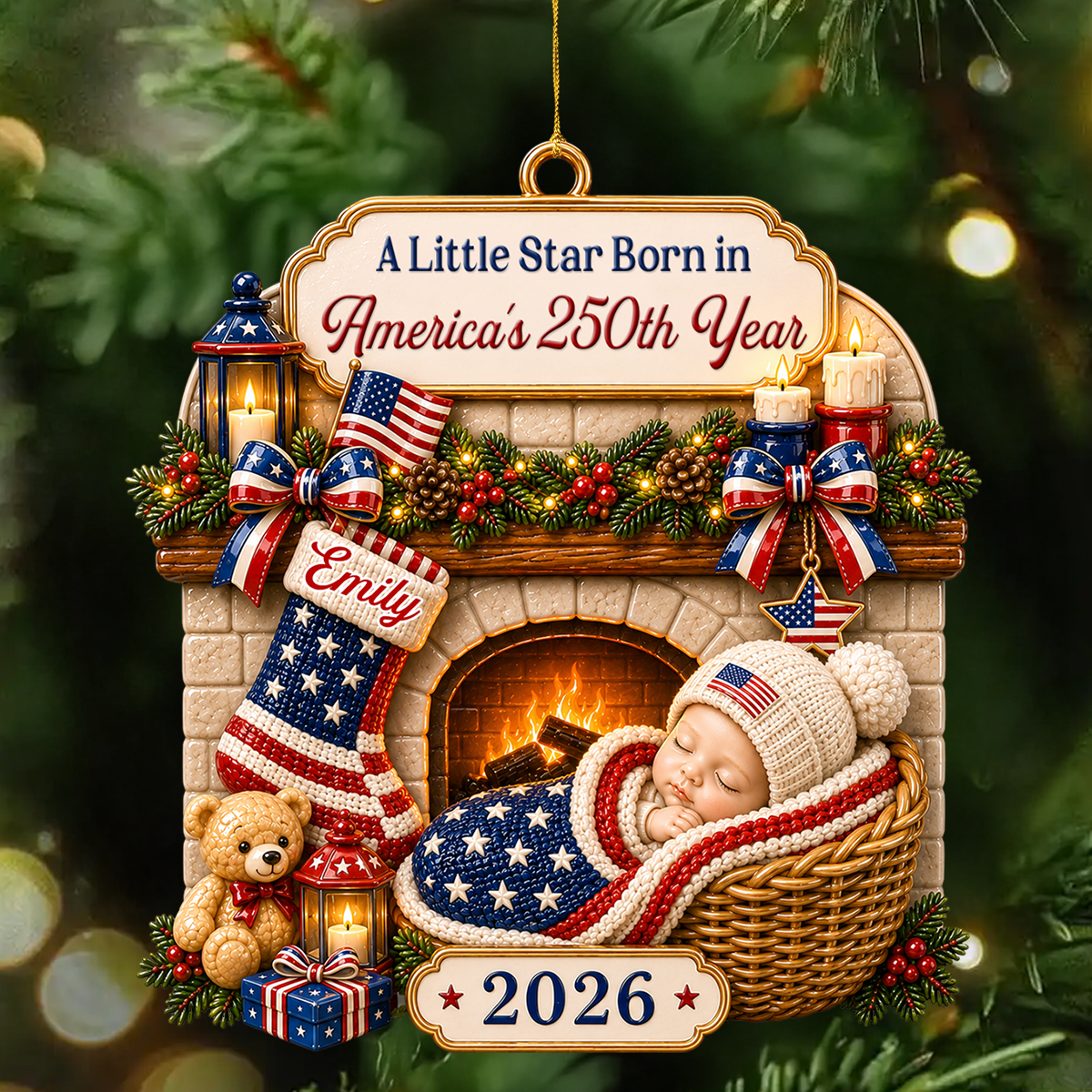 A Little Star Born in America’s 250th New Parents - Real 3D Relief Ornament 2