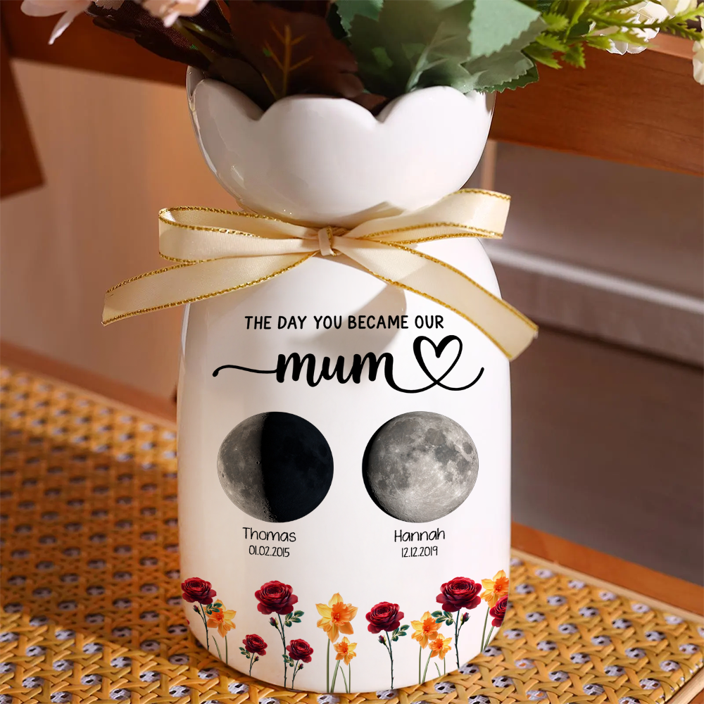 The Day You Became Our Mom - Personalized Custom Ribbon Tie Flower Vase