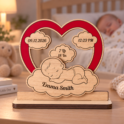 Christmas Baby New Born Heart - Personalized 2-Layer Wood Plaque With Flat Base