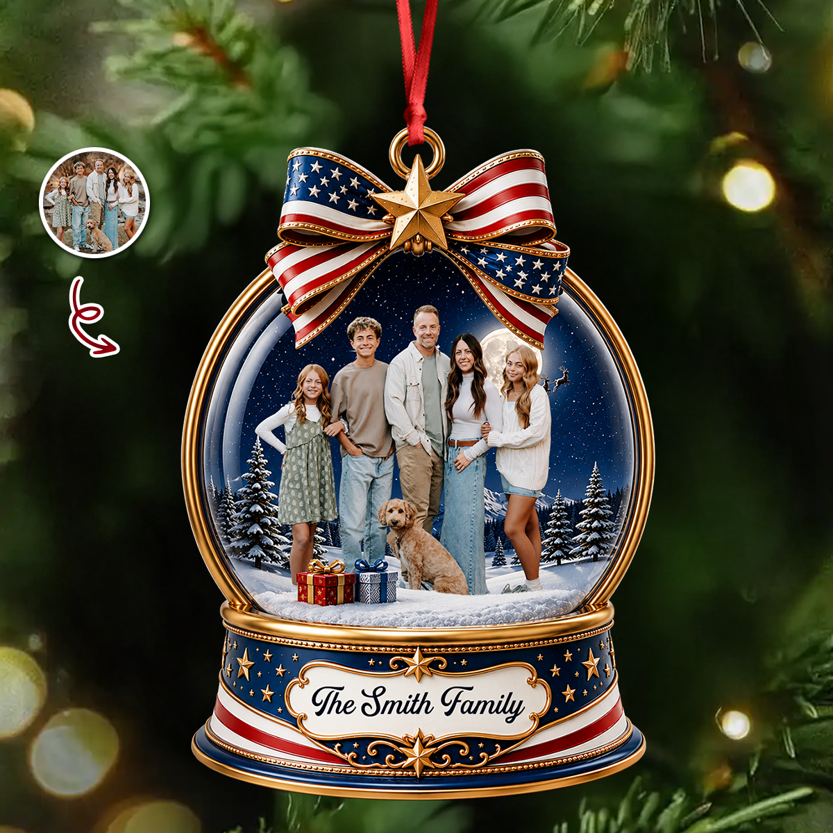 Custom Photo Christmas 250th Anniversary Family Wrapped In Love - Real 3D Relief Ornament 2