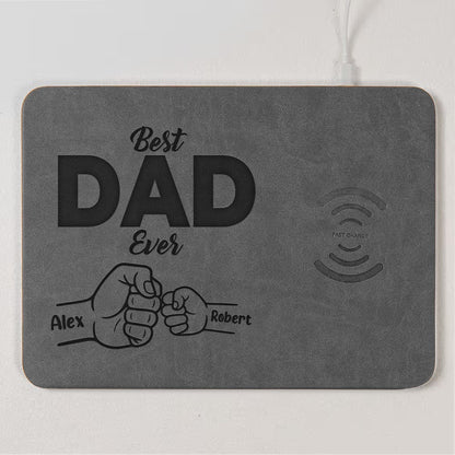 Father's Day Gifts, Custom Photo Pencil Sketch Best Dad Ever - Personalized Leather Charging Mat
