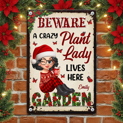 Custom A Crazy Plant Lady Lives Here - Personalized Metal Sign