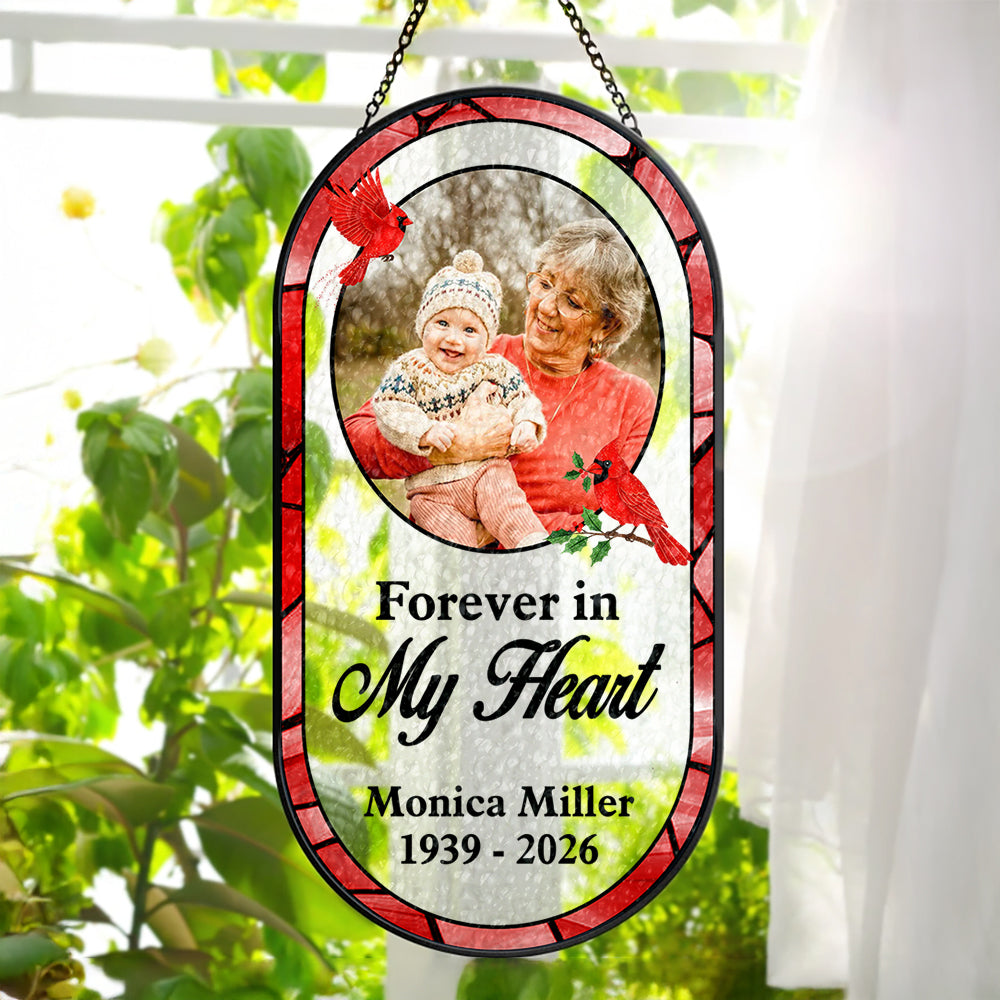 Forever In My Heart Memorial - Personalized Oval Stained Glass Suncatcher