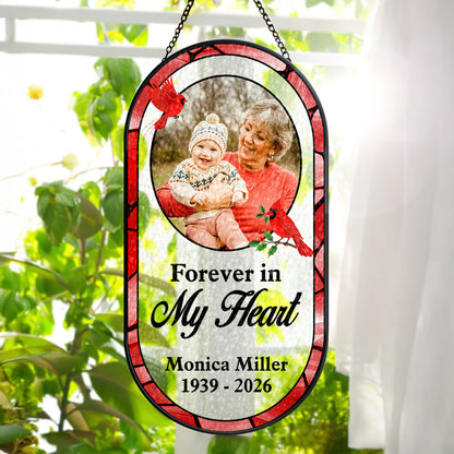 Forever In My Heart Memorial - Personalized Oval Stained Glass Suncatcher