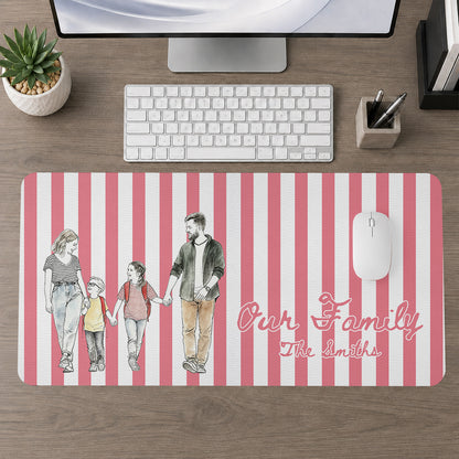 Our Family Custom Photo Watercolor - Personalized Leather Desk Mat