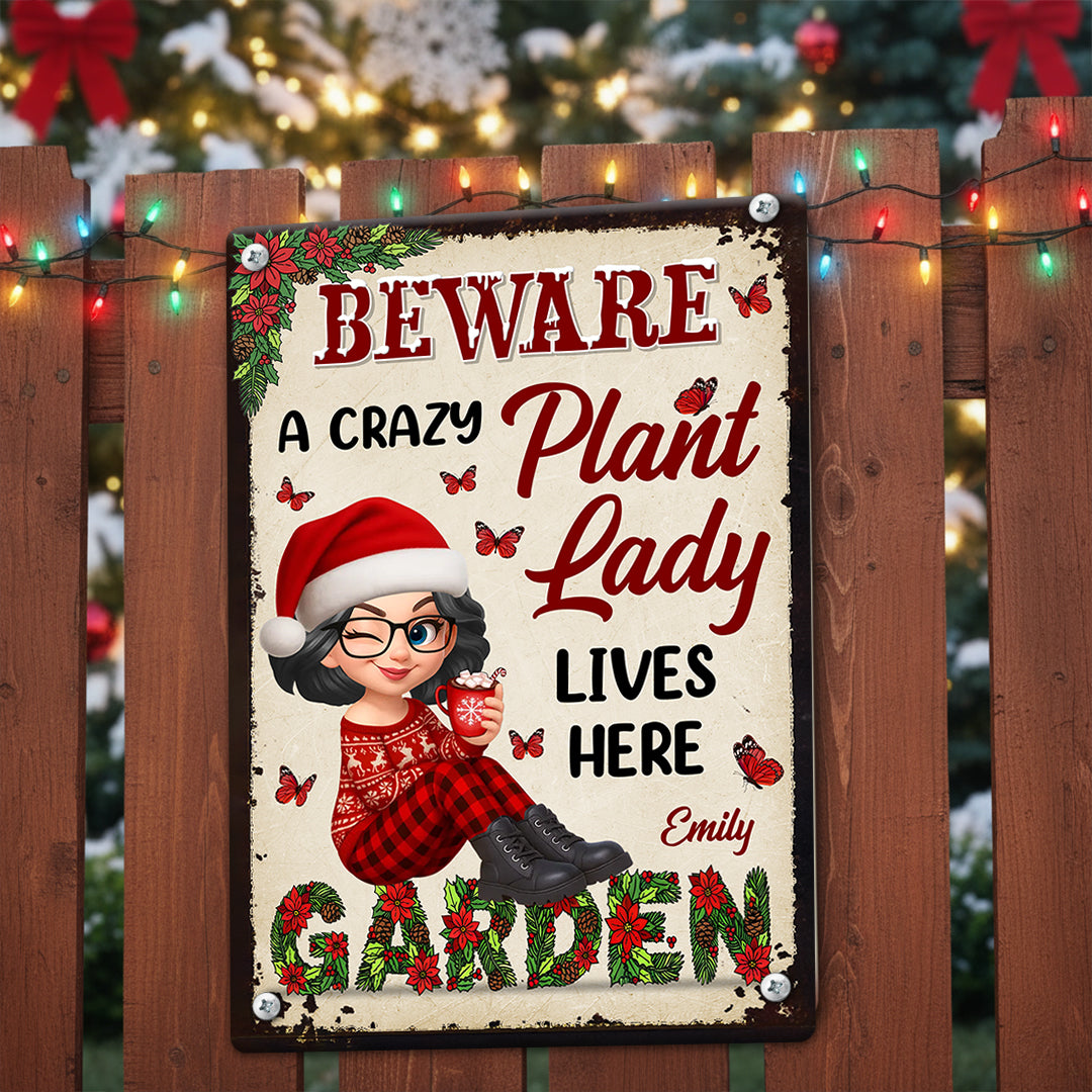 Custom A Crazy Plant Lady Lives Here - Personalized Metal Sign