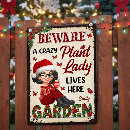 Custom A Crazy Plant Lady Lives Here - Personalized Metal Sign