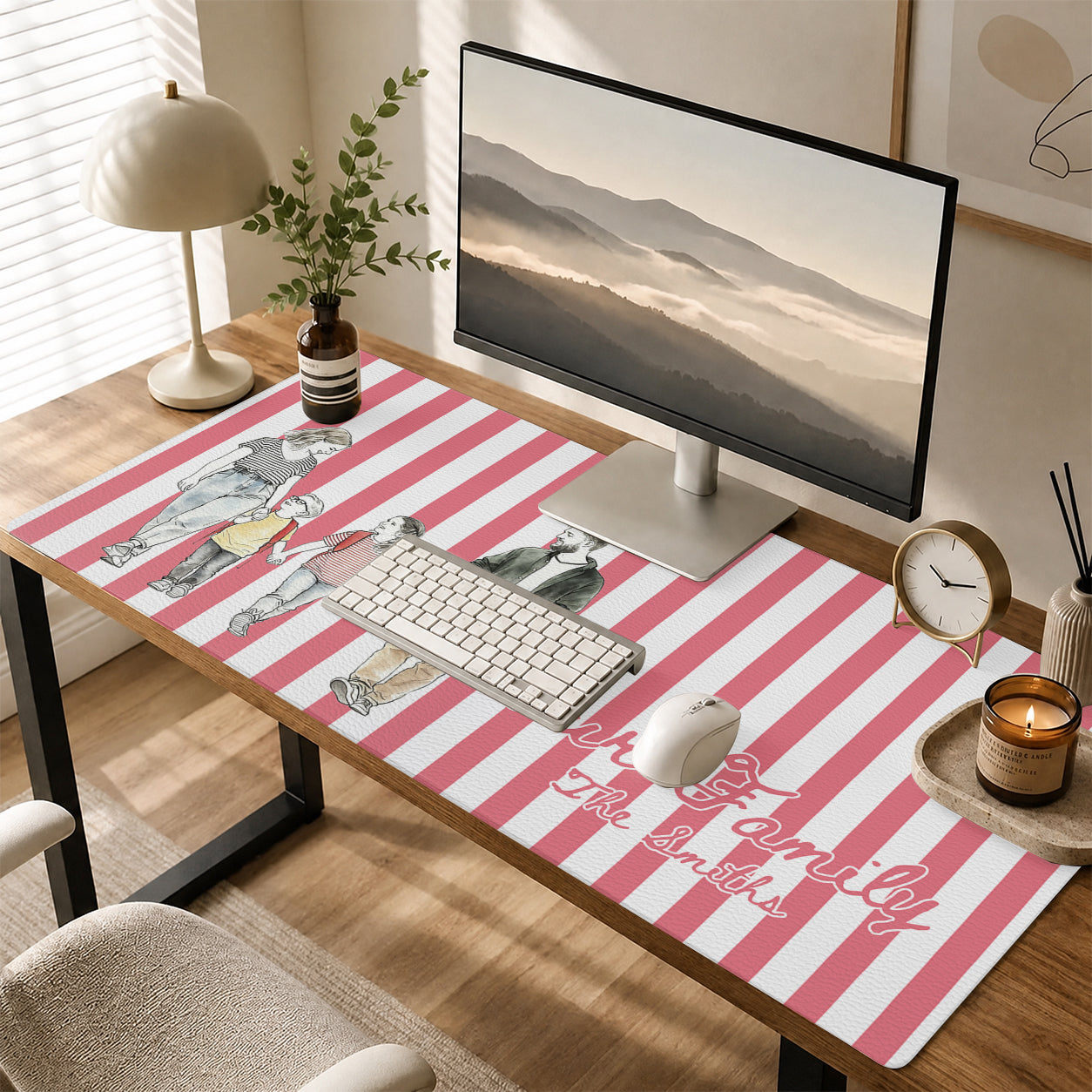 Our Family Custom Photo Watercolor - Personalized Leather Desk Mat
