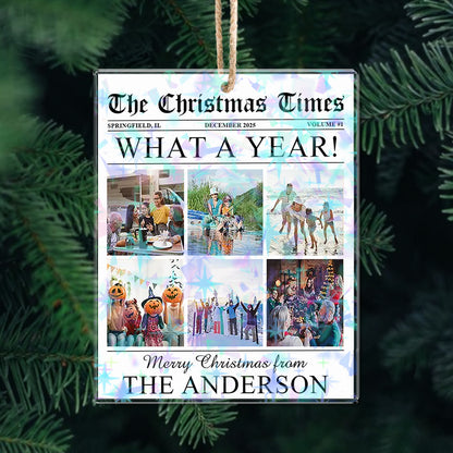 The Christmas Times - What A Year Newspaper - Custom Shape Hologram Ornament