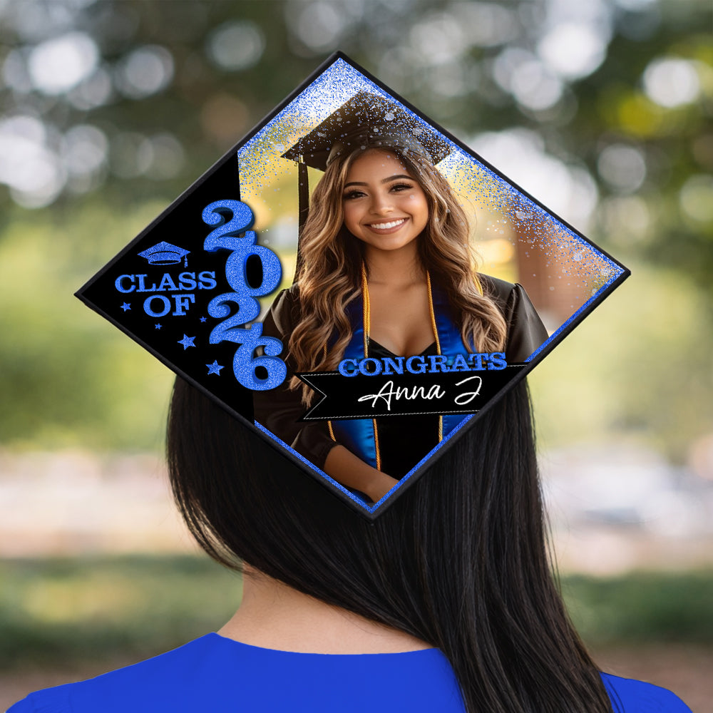 Class Of 2026 Glitter Topper - Personalized Printed Graduation Cap Topper