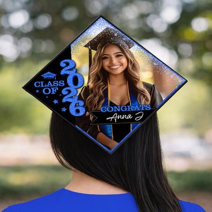 Class Of 2026 Glitter Topper - Personalized Printed Graduation Cap Topper