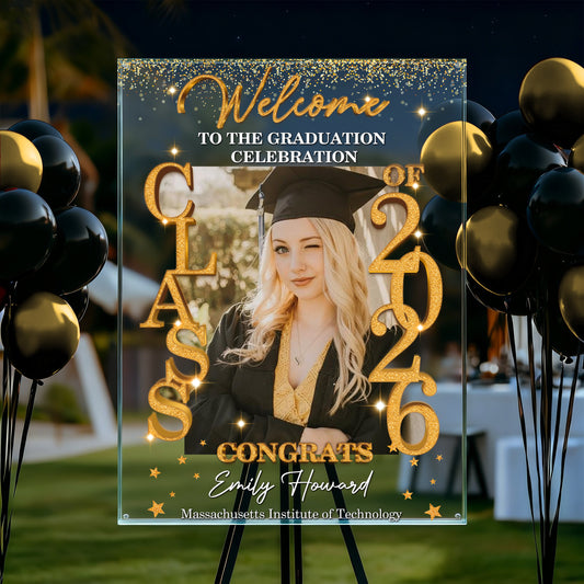 Congrats Graduation Glitter - Personalized Graduation Welcome Sign - Custom Acrylic Celebration Sign