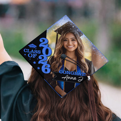 Class Of 2026 Glitter Topper - Personalized Printed Graduation Cap Topper