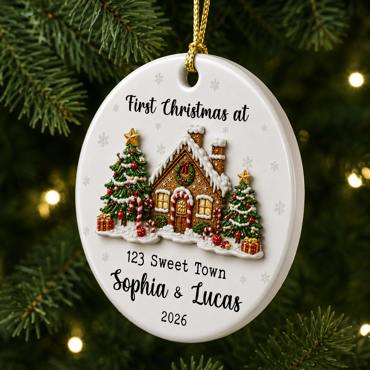 First Christmas At Our New Home Gingerbread House - Real 3D Ceramic Ornament