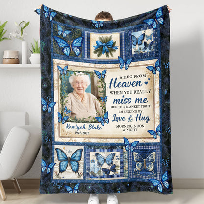 A Hug From Heaven Butterfly - Memorial Personalized Custom Blanket - Sympathy Gift