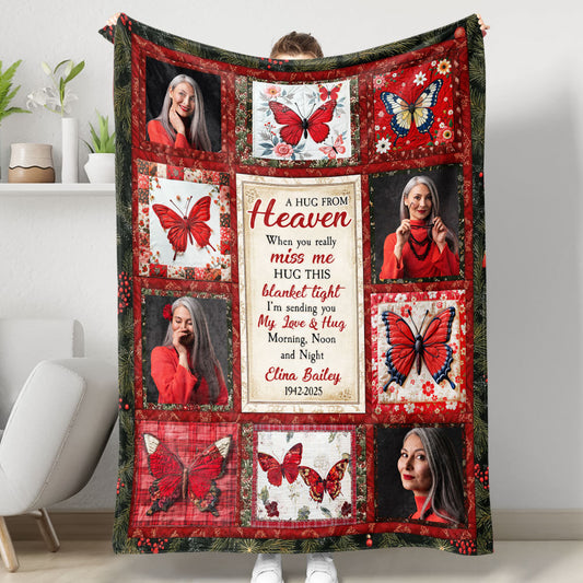 My Love & Hug Morning, Noon and Night - Memorial Personalized Custom Blanket - Sympathy Gift