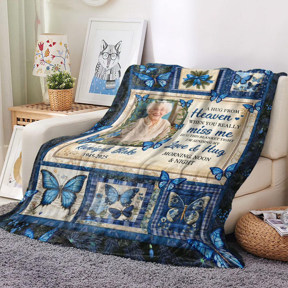 A Hug From Heaven Butterfly - Memorial Personalized Custom Blanket - Sympathy Gift