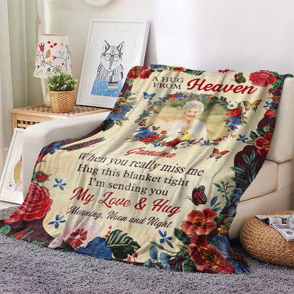 Flower Hug From Heaven - Memorial Personalized Custom Blanket - Sympathy Gift