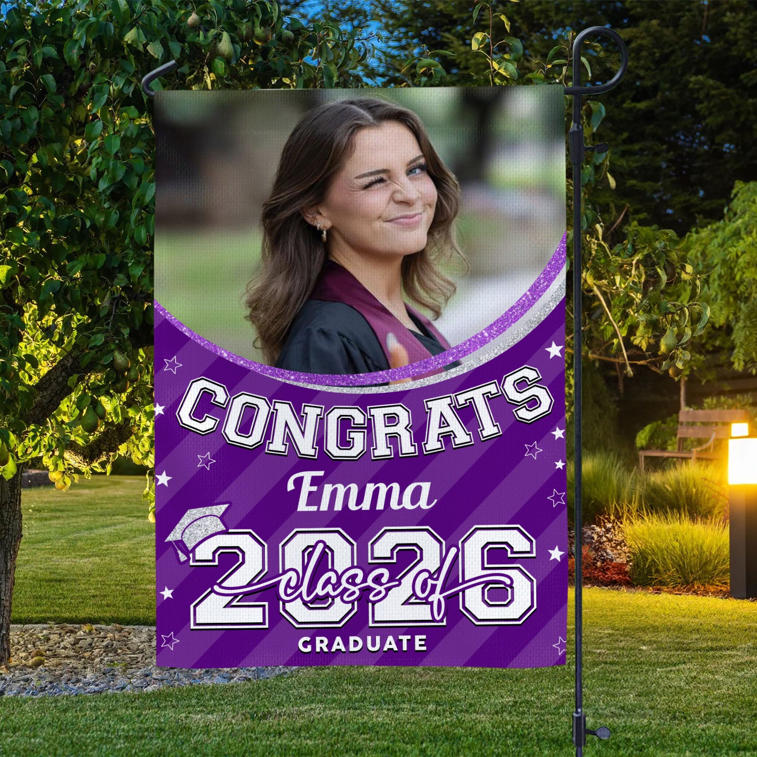 Personalized 2026 Congrats Graduation Garden Flag. Celebrate your graduate with custom graduation flags!