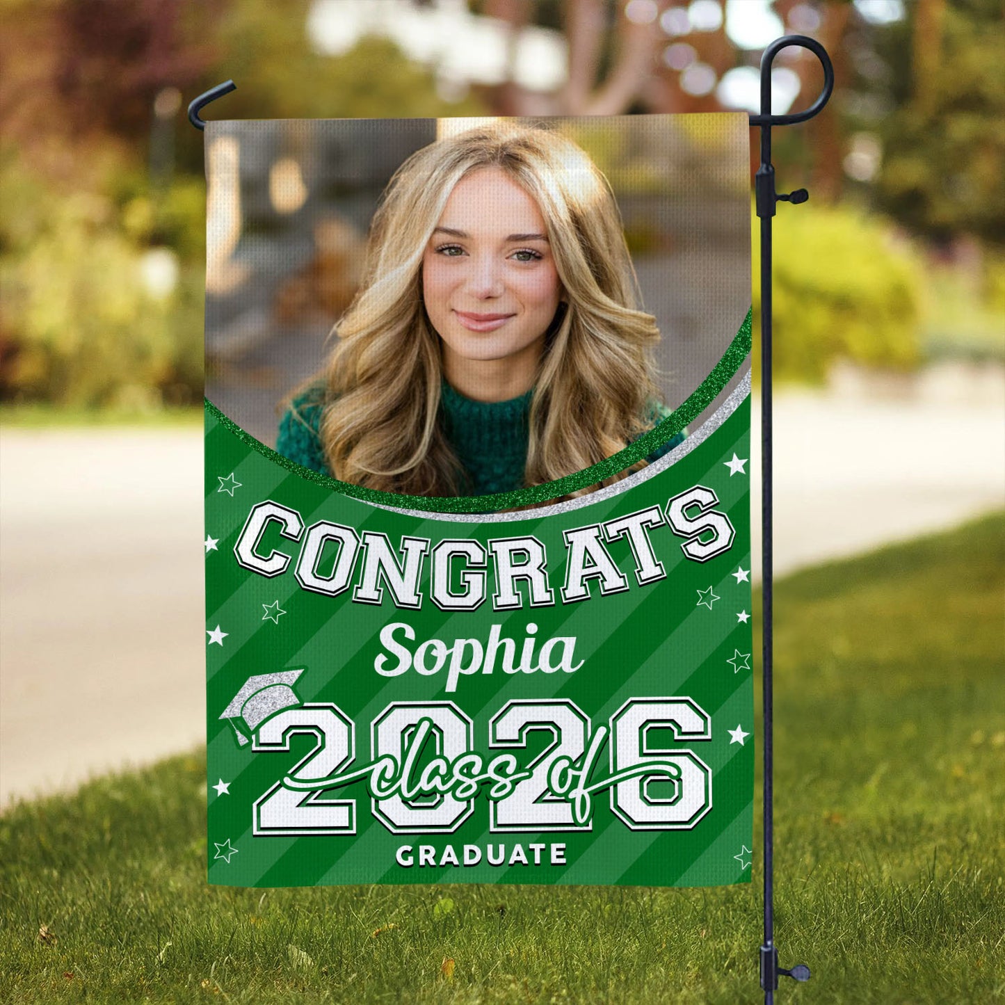Personalized 2026 Congrats Graduation Garden Flag. Celebrate your graduate with custom graduation flags!