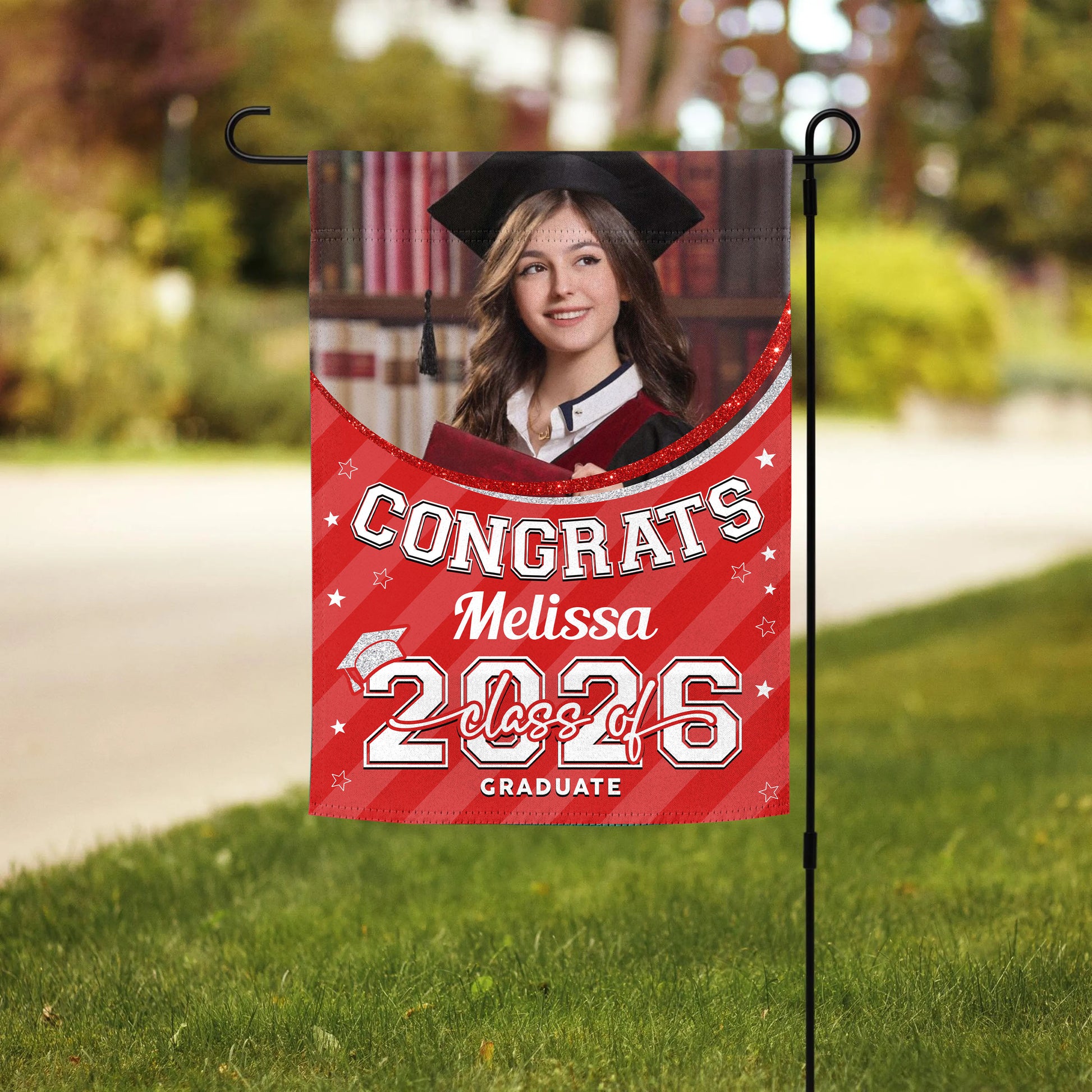 Personalized 2026 Congrats Graduation Garden Flag. Celebrate your graduate with custom graduation flags!