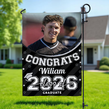 Personalized 2026 Congrats Graduation Garden Flag. Celebrate your graduate with custom graduation flags!