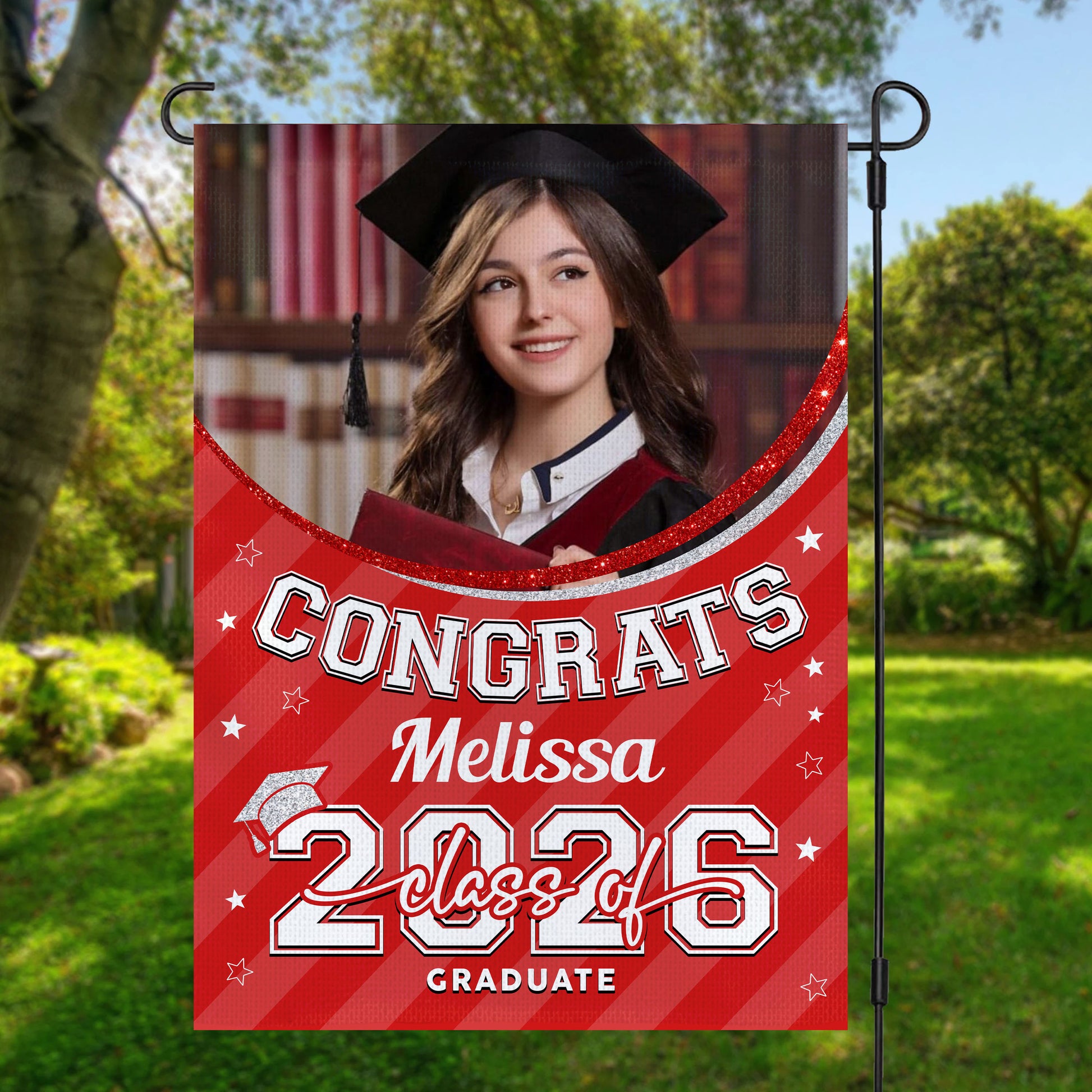 Personalized 2026 Congrats Graduation Garden Flag. Celebrate your graduate with custom graduation flags!