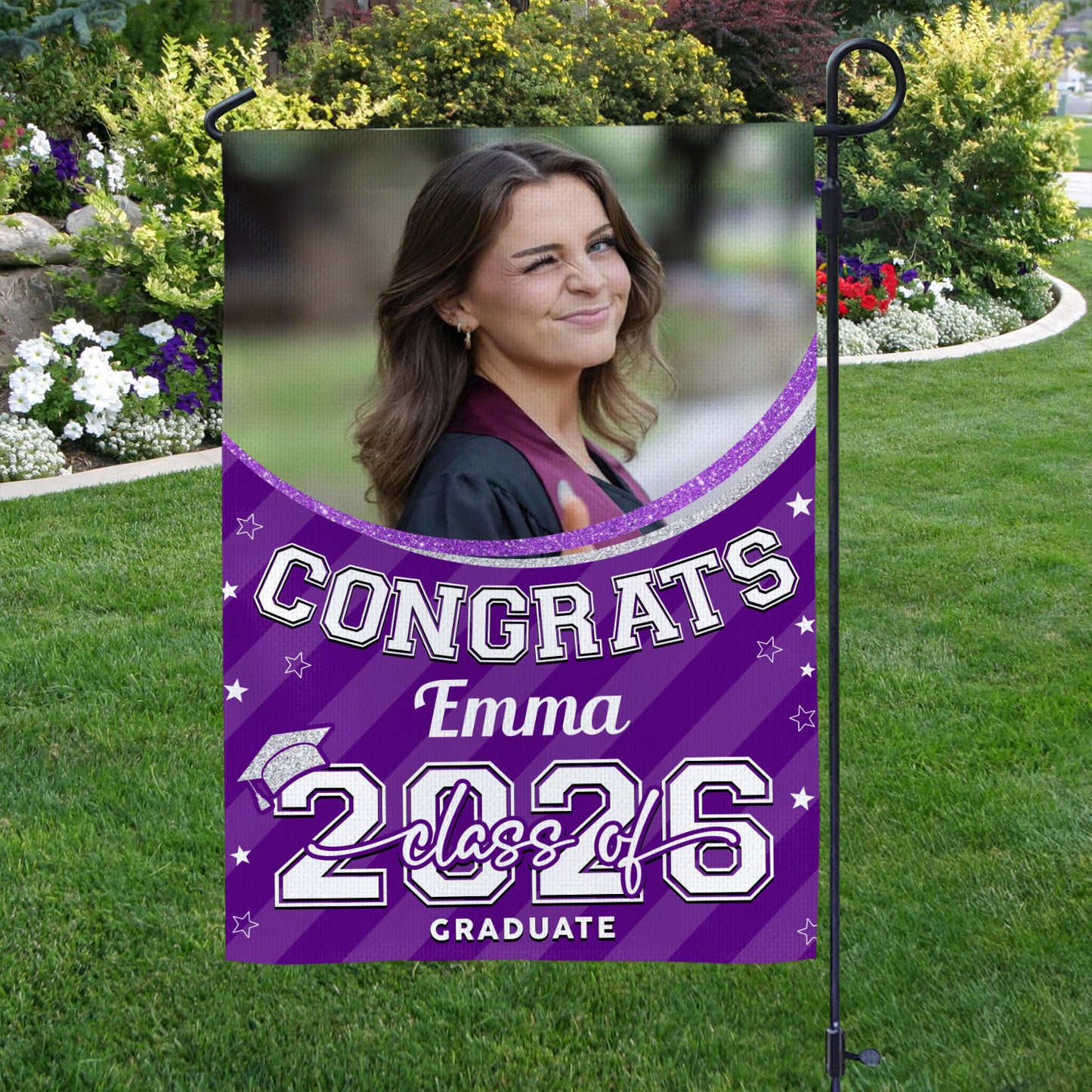 Personalized 2026 Congrats Graduation Garden Flag. Celebrate your graduate with custom graduation flags!