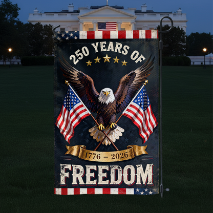 Personalized 250 Years America Garden Flag for Semiquincentennial Celebration.