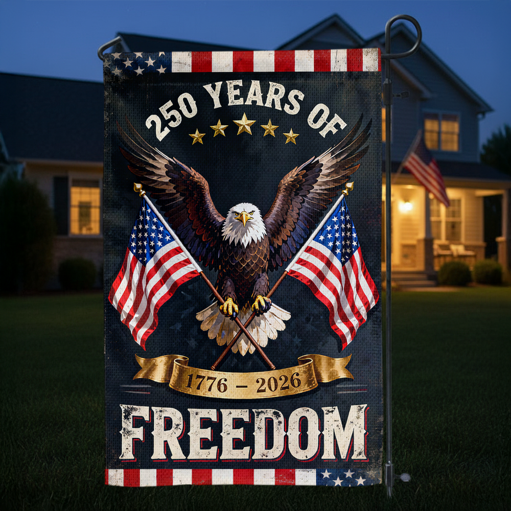 Personalized 250 Years America Garden Flag for Semiquincentennial Celebration.