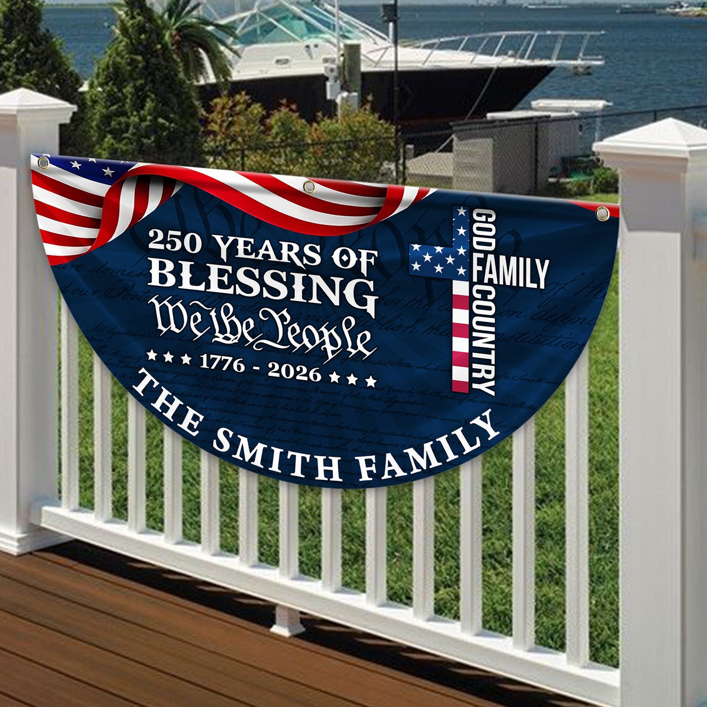 250 Years Of Blessing Fan Flag - Custom Family Name Non-Pleated Fan Flag