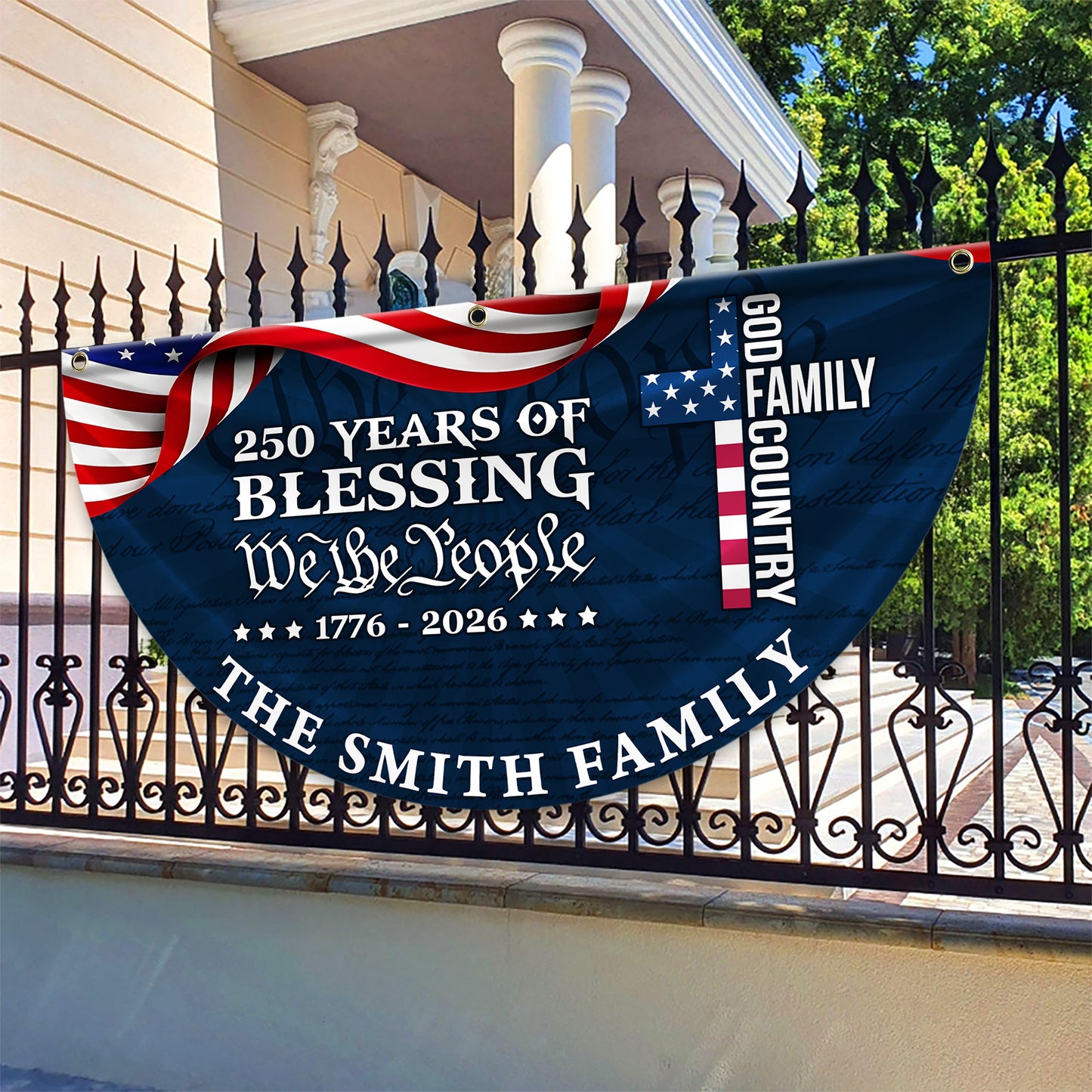 250 Years Of Blessing Fan Flag - Custom Family Name Non-Pleated Fan Flag