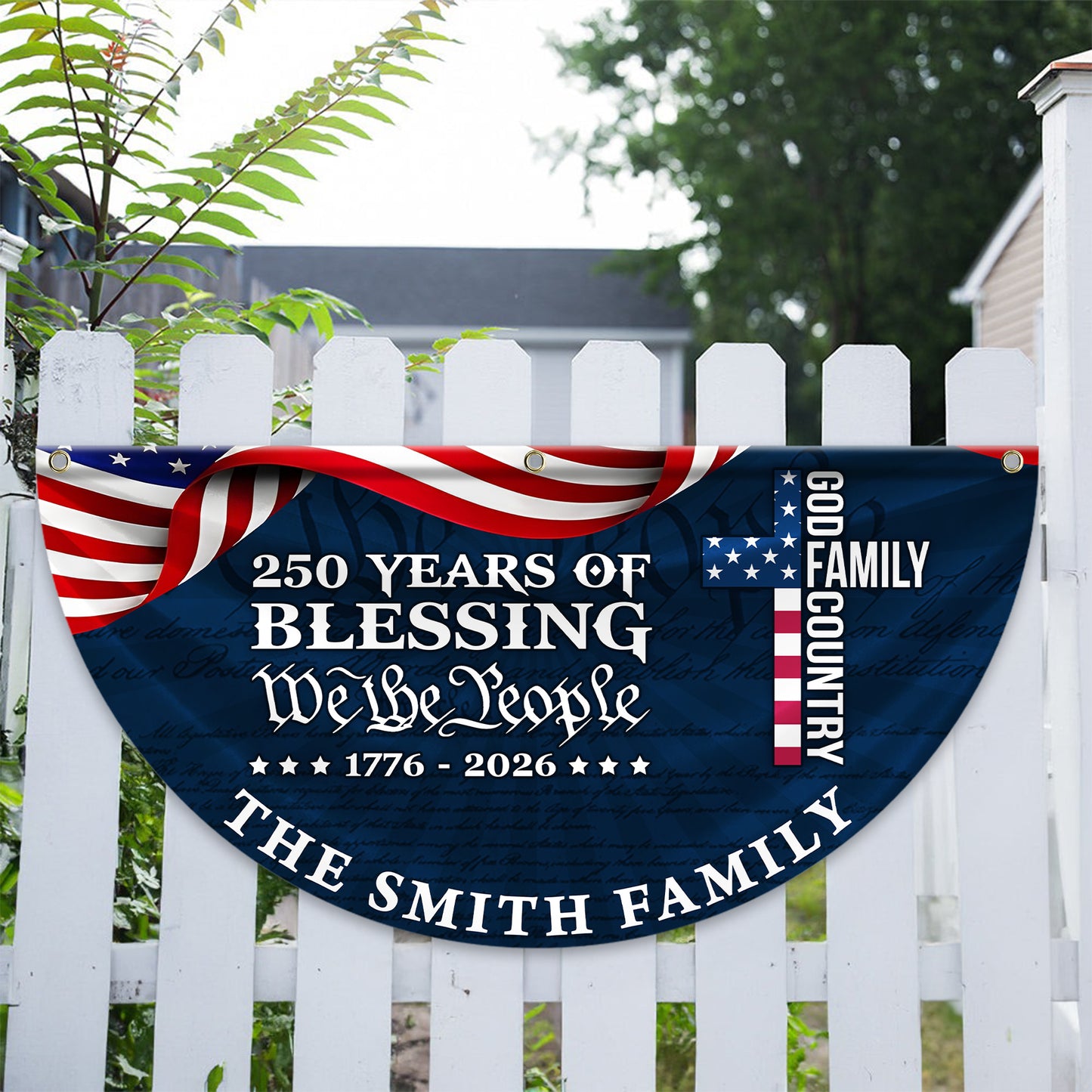250 Years Of Blessing Fan Flag - Custom Family Name Non-Pleated Fan Flag