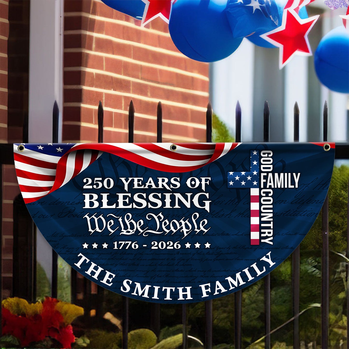 250 Years Of Blessing Fan Flag - Custom Family Name Non-Pleated Fan Flag