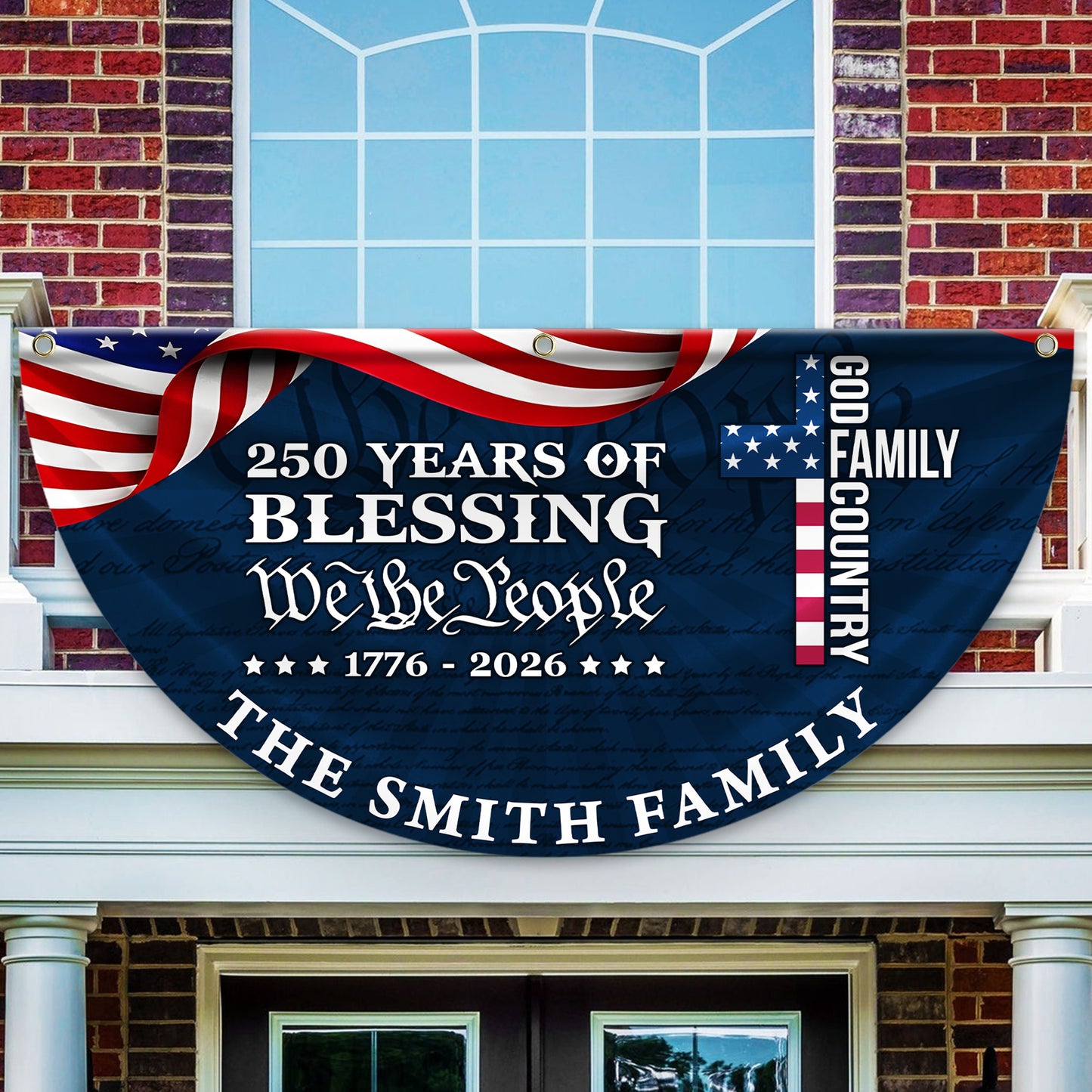 250 Years Of Blessing Fan Flag - Custom Family Name Non-Pleated Fan Flag