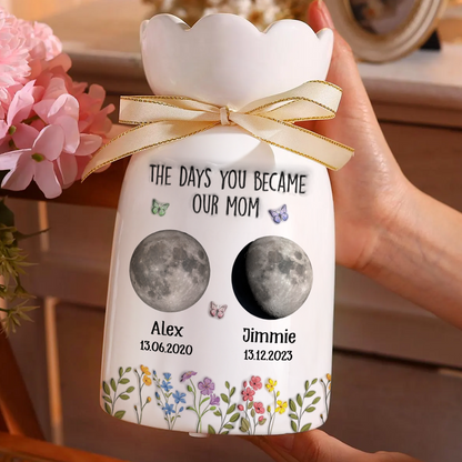 The Days You Became Mom - Personalized Custom Ribbon Tie Flower Vase