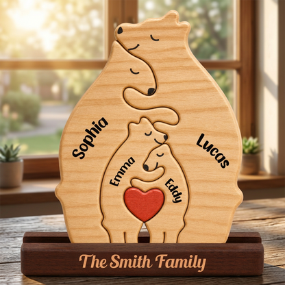 Personalized Bear Family Puzzle - Custom Wooden Name Puzzle