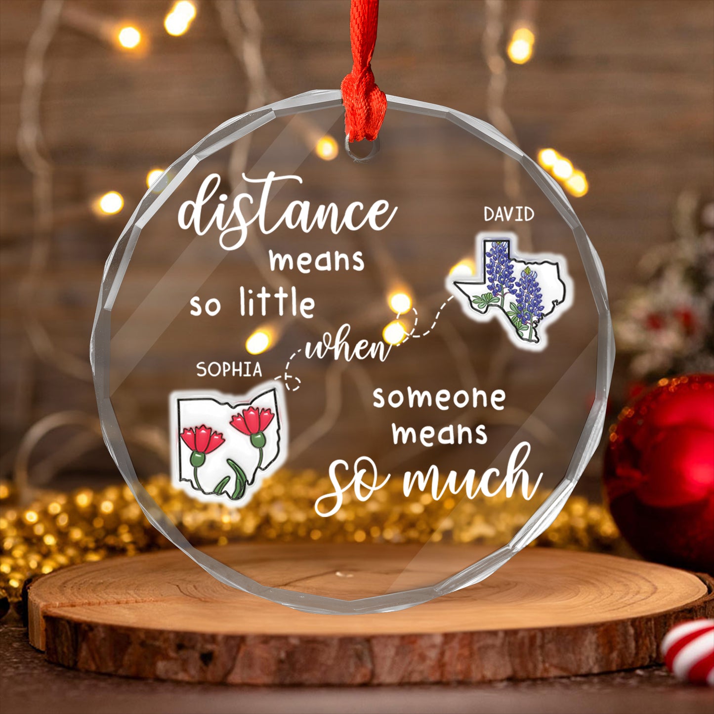 Distance Means So Little - Christmas Gifts - Personalized Custom Glass Ornament