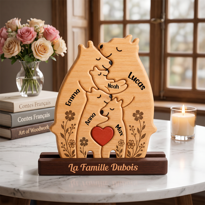 Personalized Floral Bear Family Puzzle - Custom Wooden Name Puzzle
