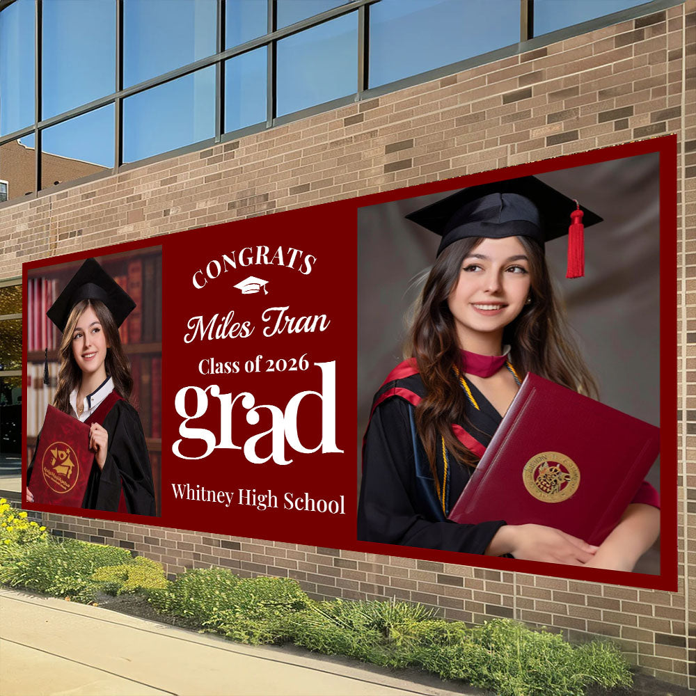 Class Of  2026 Basic Custom Photo Congrats Personalized Banner - Graduation Decor
