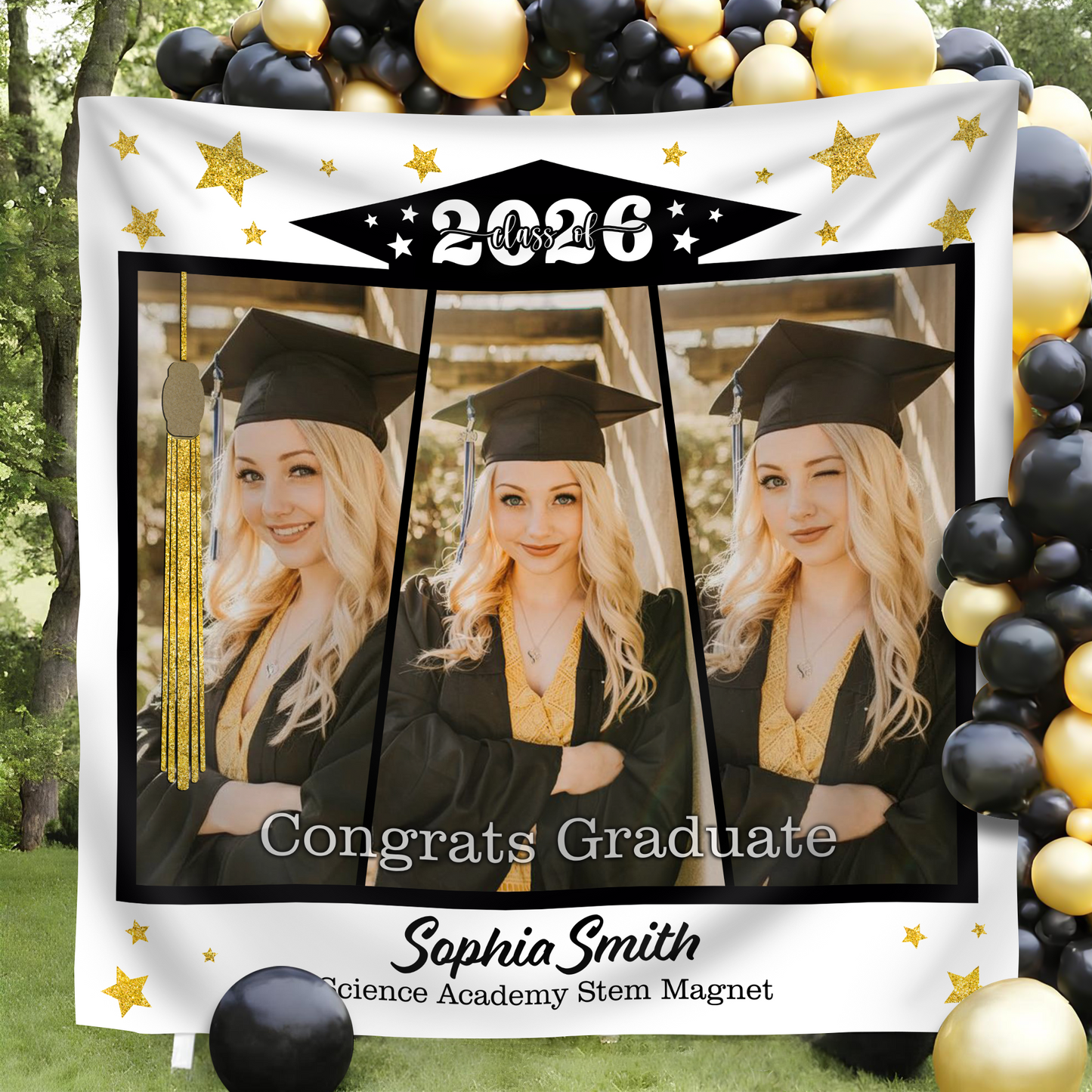 Class Of 2026 White Graduation Decor - Personalized Congrats Graduation Backdrop