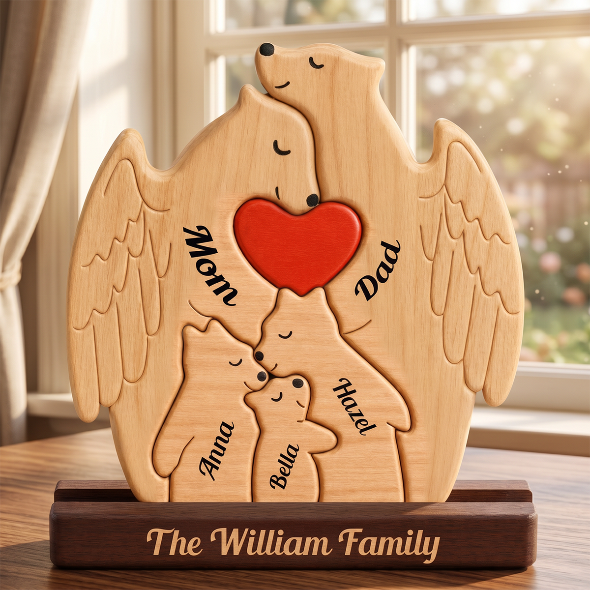 Personalized Christmas Bear Family Puzzle - Memorial Gift - Custom Wooden Name Puzzle