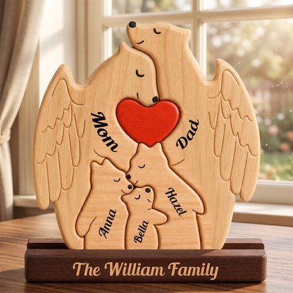Personalized Christmas Bear Family Puzzle - Memorial Gift - Custom Wooden Name Puzzle