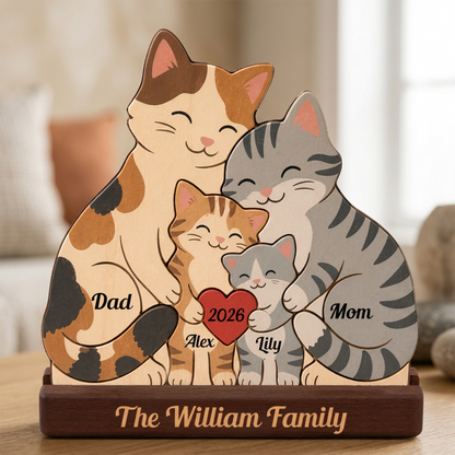 Personalized Cat Family Puzzle - Custom Premium Wooden Name Puzzle - Christmas Gifts